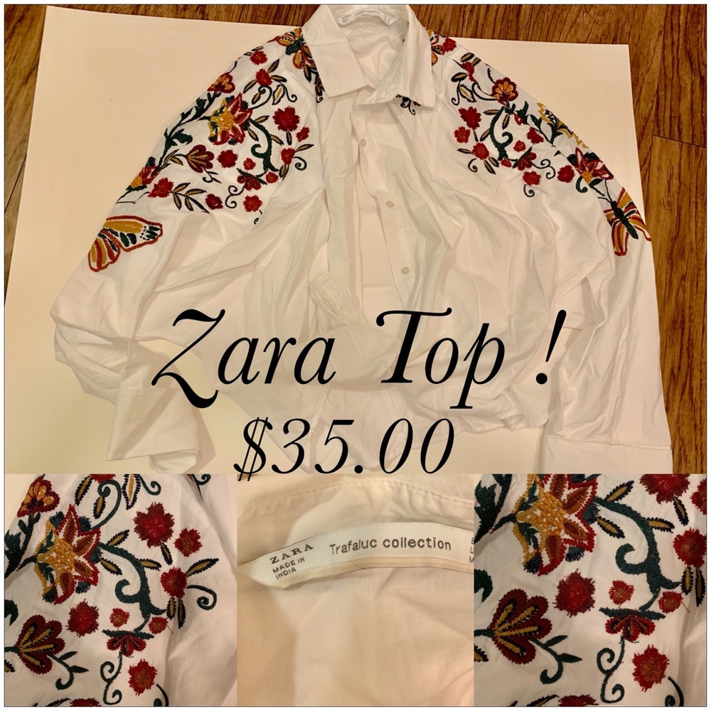 Zara embroidered shirt , tie front